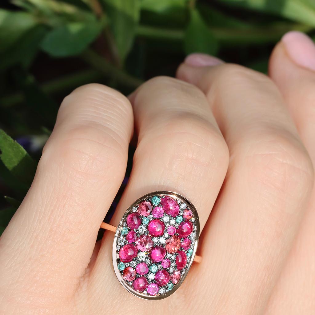 Ruby Padparadscha Sapphire Paraiba Tourmaline White Diamond Mosaic Ring 5