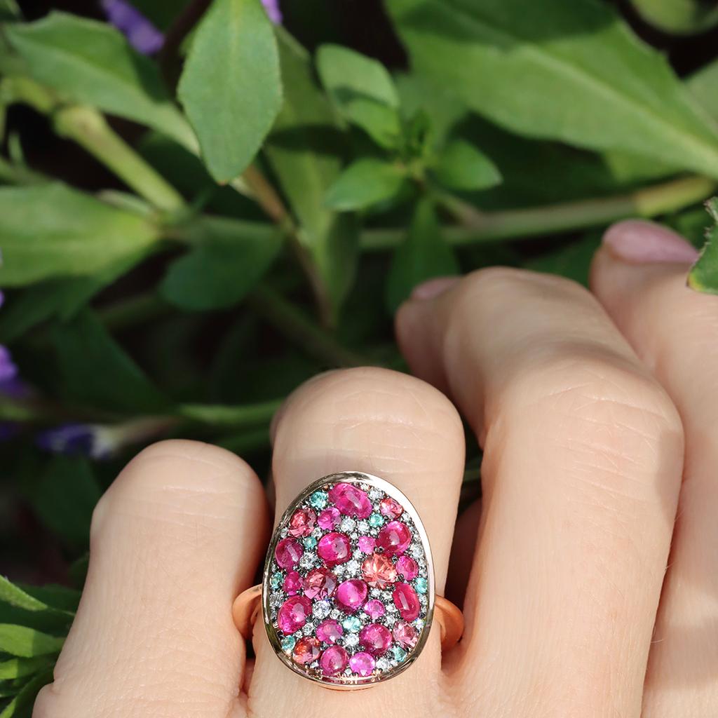 Ruby Padparadscha Sapphire Paraiba Tourmaline White Diamond Mosaic Ring 8