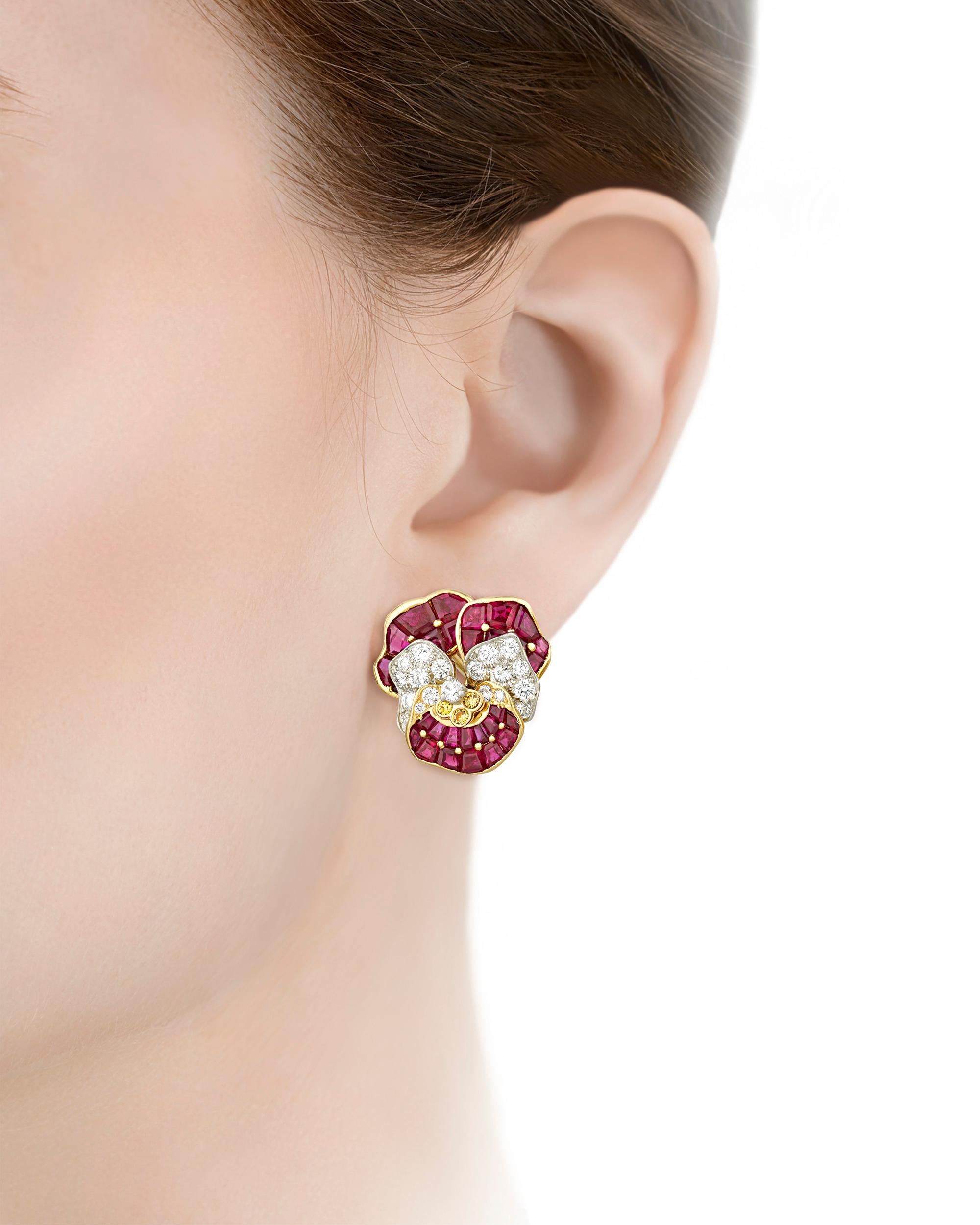 Modern Ruby Pansy Earrings by Oscar Heyman, 13.32 Carats