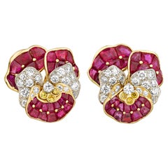 Ruby Pansy Earrings by Oscar Heyman, 13.32 Carats