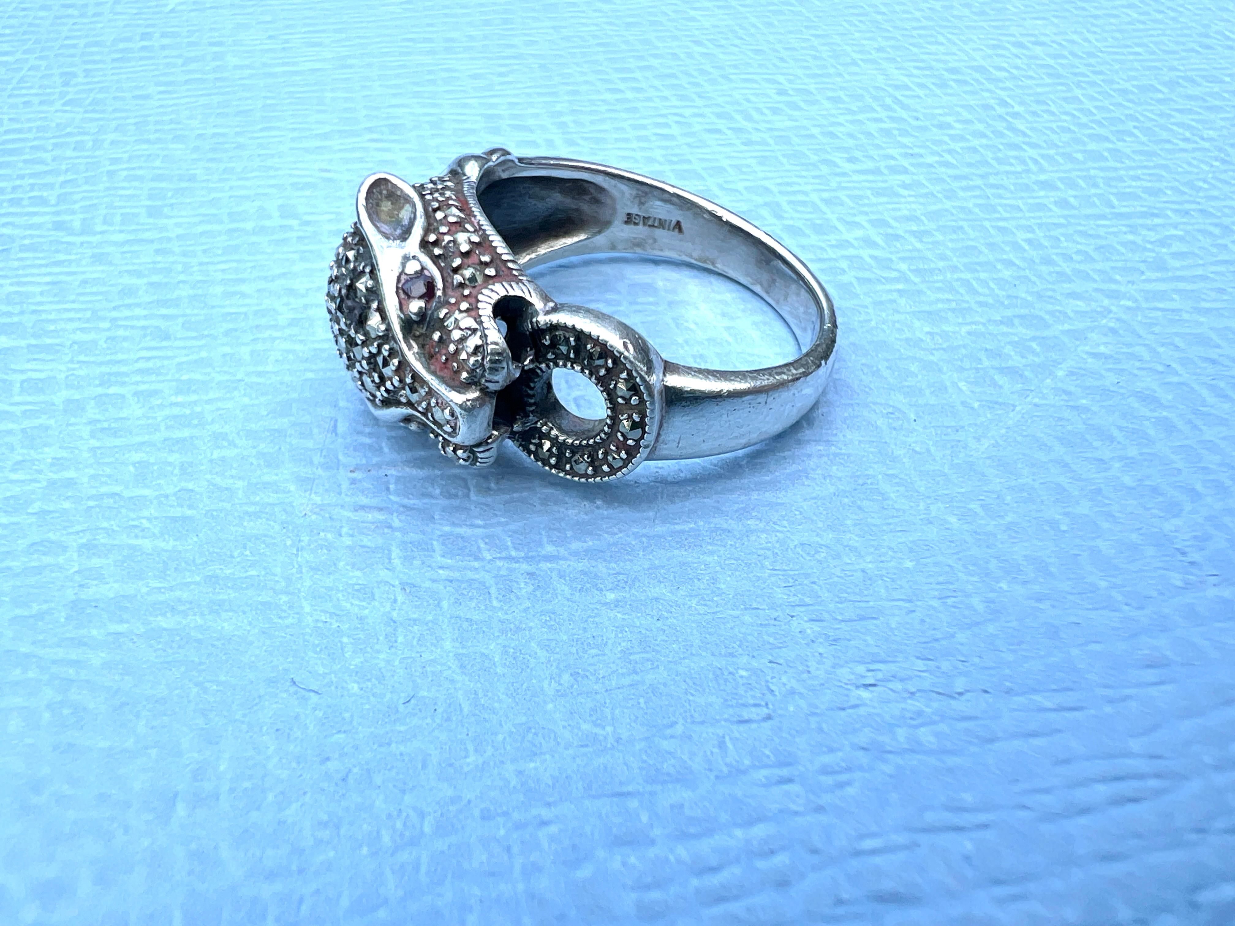 Contemporary Ruby Panther Jaguar Ring  Silver Animal Jewelry