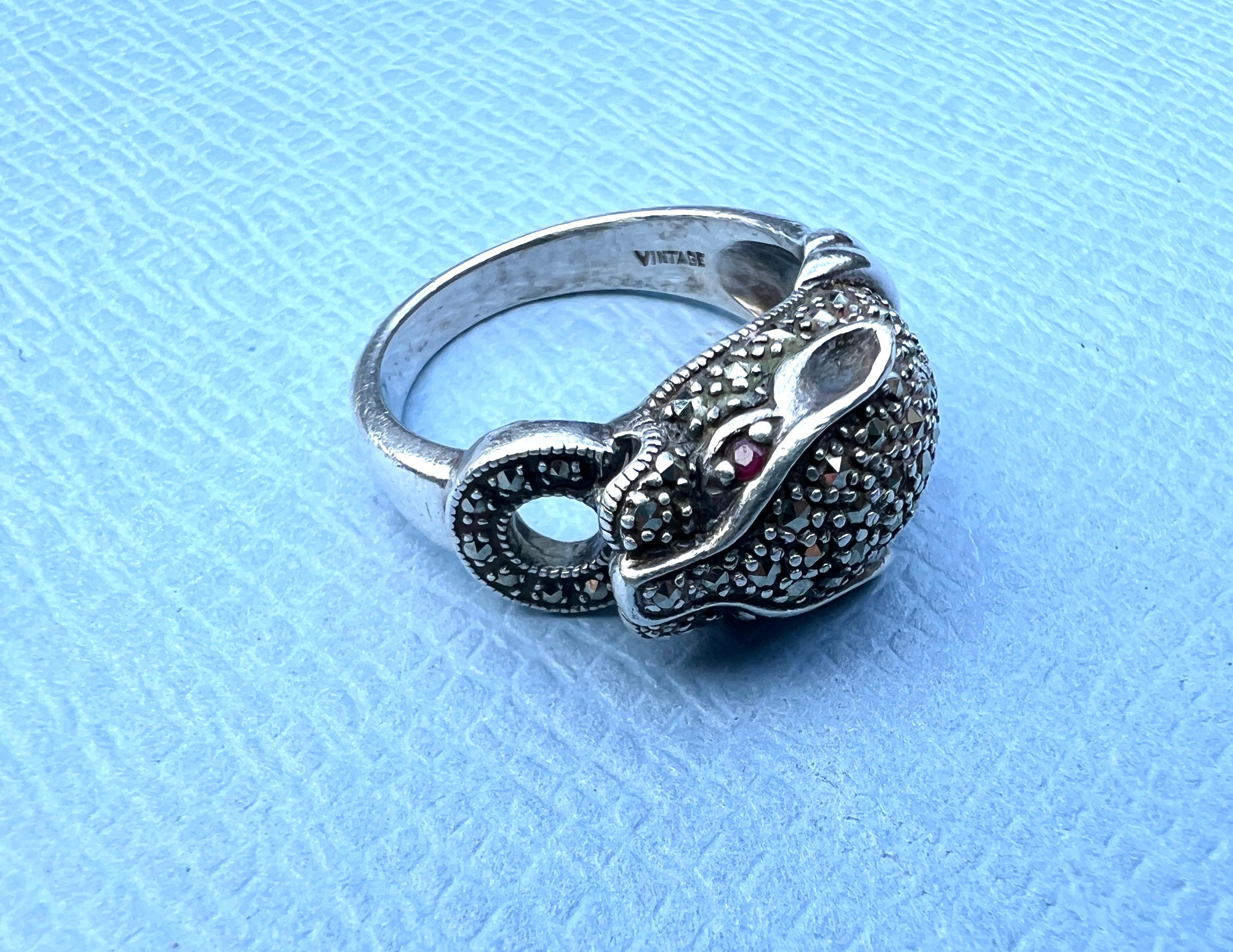 Women's or Men's Ruby Panther Jaguar Ring  Silver Animal Jewelry
