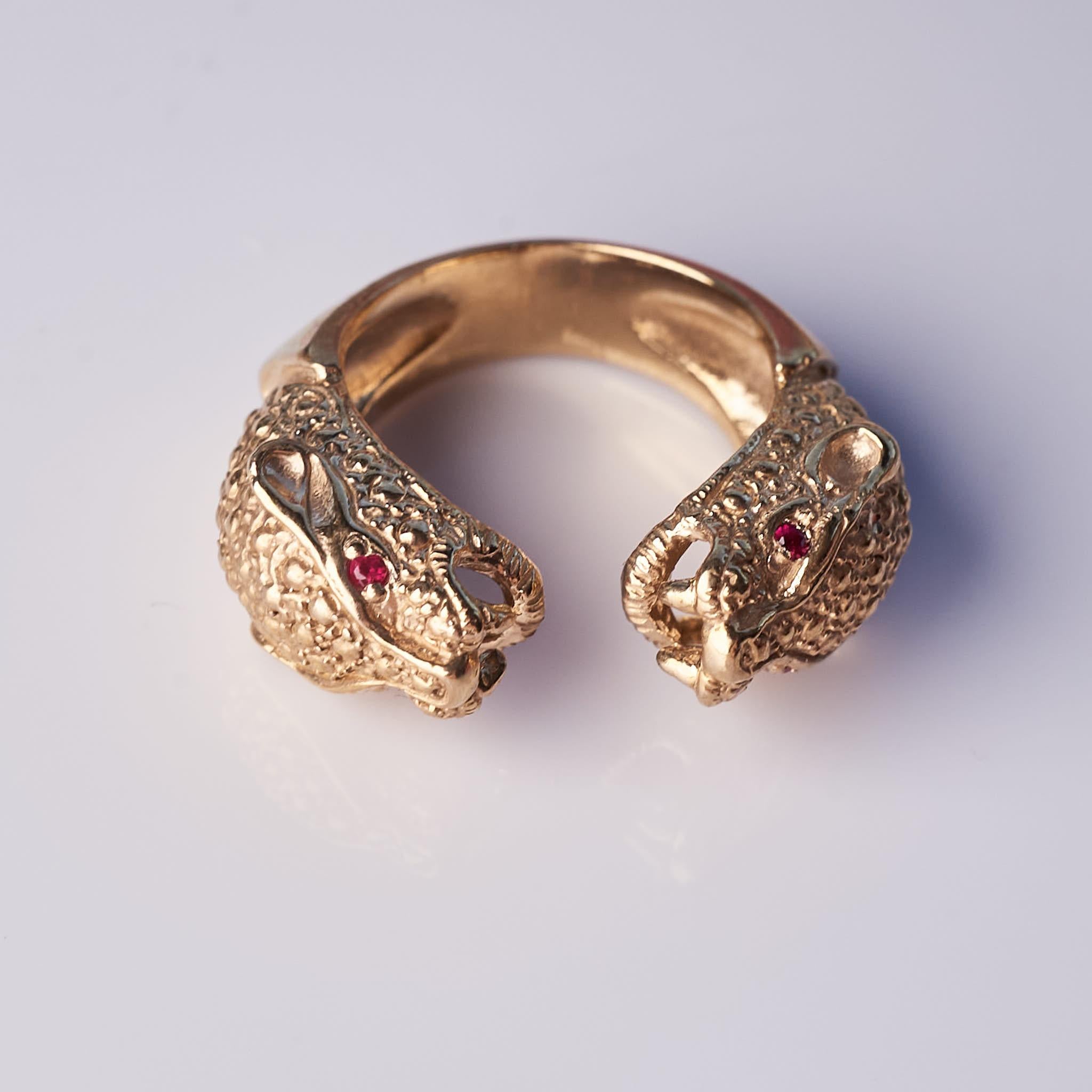 Ruby Panther Ring Jaguar Animal Bronze J Dauphin For Sale 5