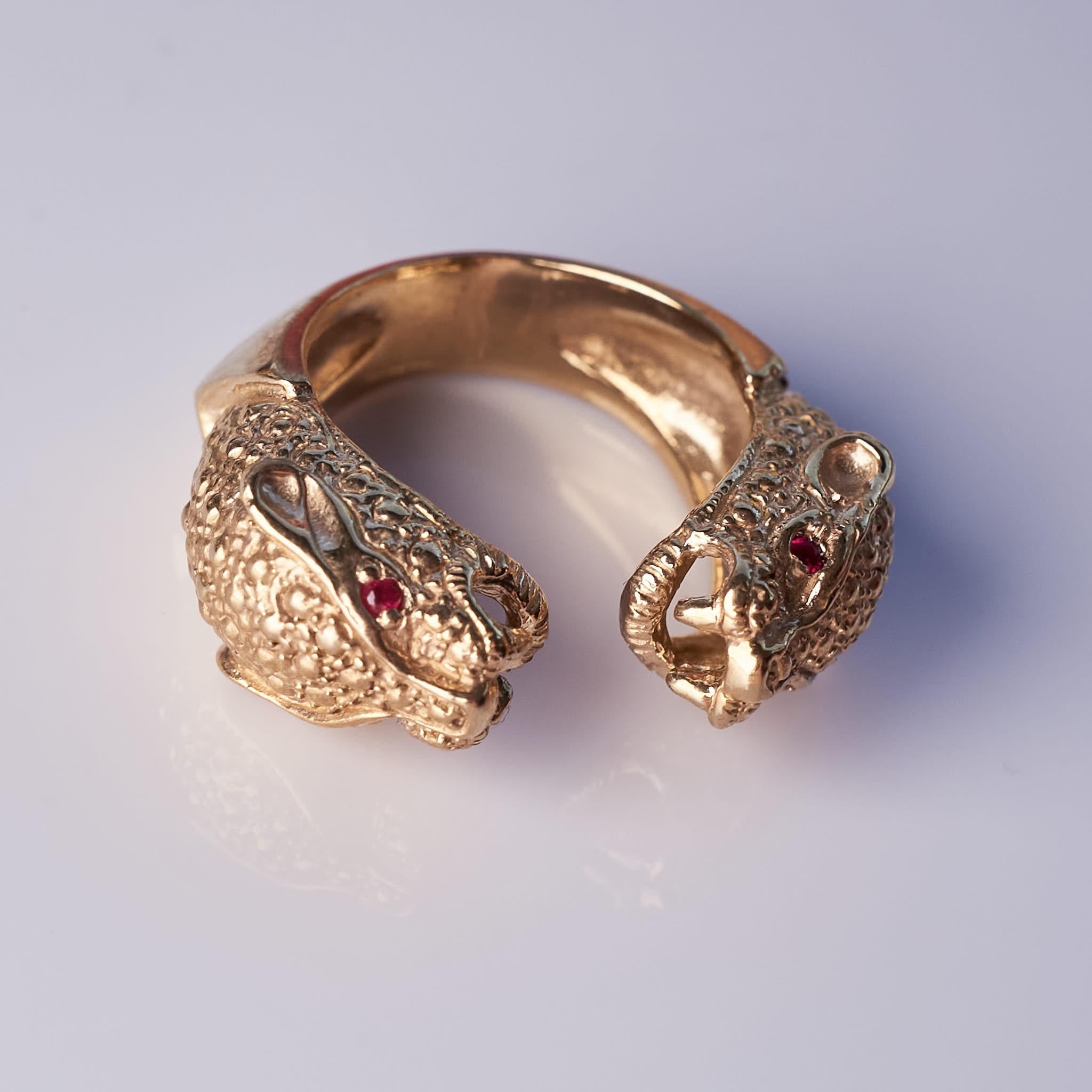 Ruby Panther Ring Jaguar Animal Bronze J Dauphin In New Condition For Sale In Los Angeles, CA