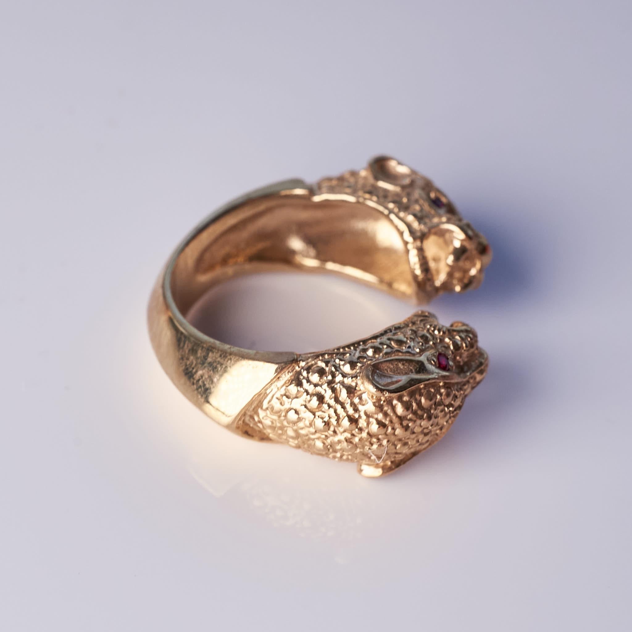 Women's Ruby Panther Ring Jaguar Animal Bronze J Dauphin For Sale