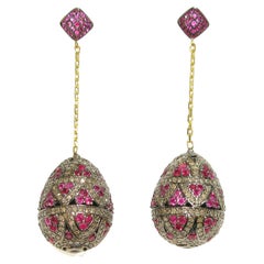 Ruby & Pave Diamond Ball Earrings Made in 18k Gold & Silver