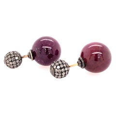 Ruby & Pave Diamond Ball Tunnel Earrings Made in 14k Gold & Silver