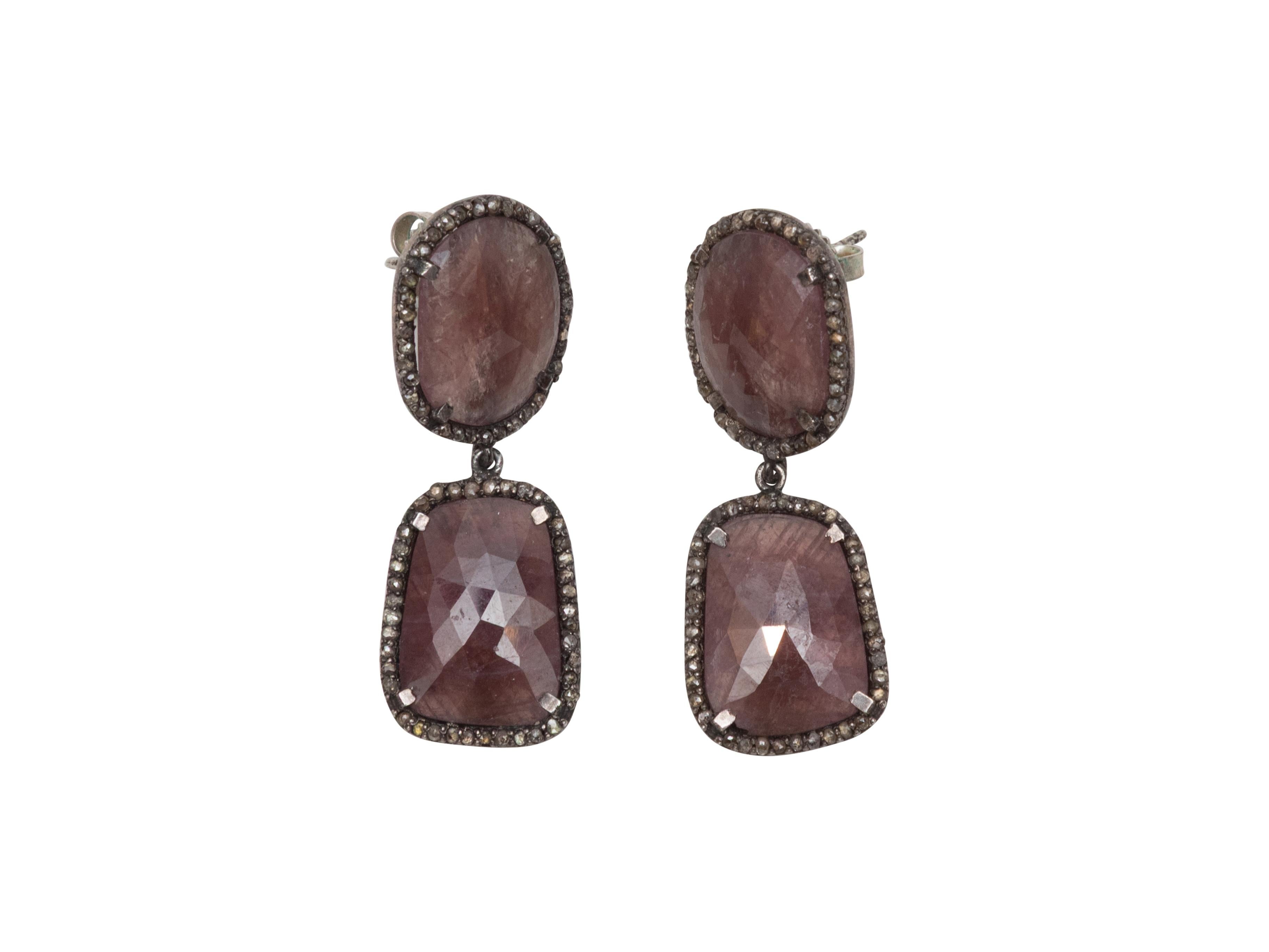 Rough Cut Ruby & Pave Diamond Bavna Drop Earrings For Sale