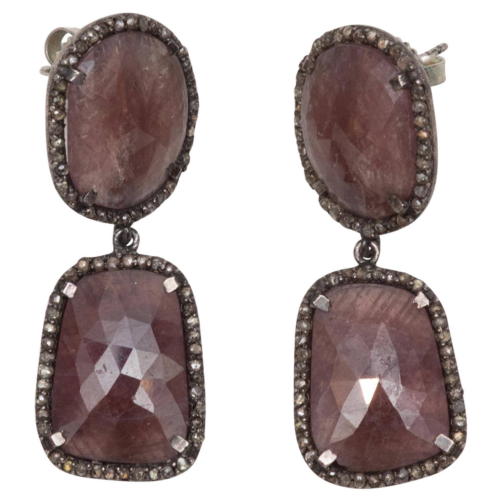 Ruby & Pave Diamond Bavna Drop Earrings For Sale