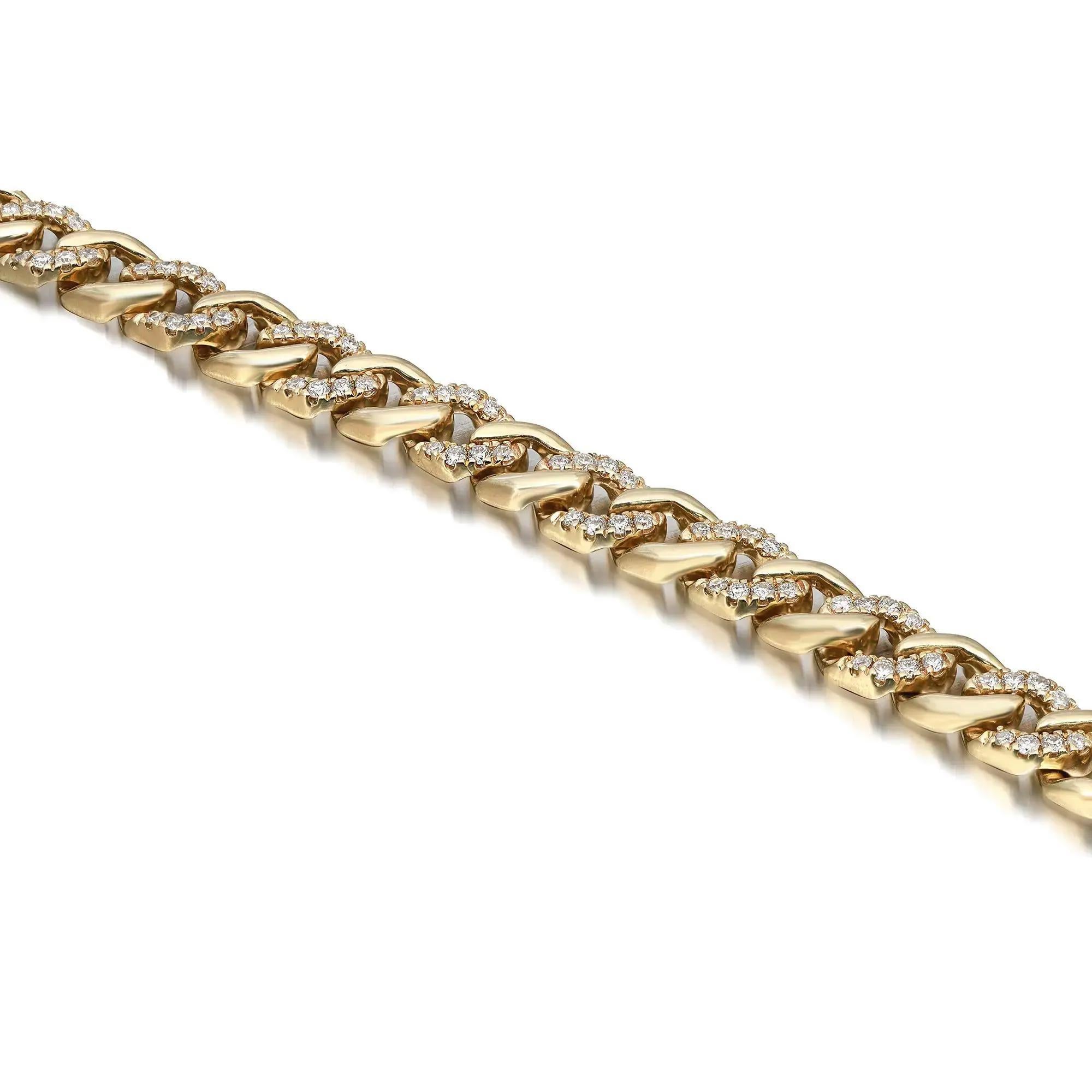 Modern Ruby & Pave Diamond Chain Bracelet 14K Yellow Gold For Sale