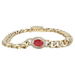 Ruby & Pave Diamond Chain Bracelet 14K Yellow Gold