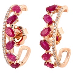 Ruby & Pave Diamond Hoop Earrings Made In 18Kt Rose Gold
