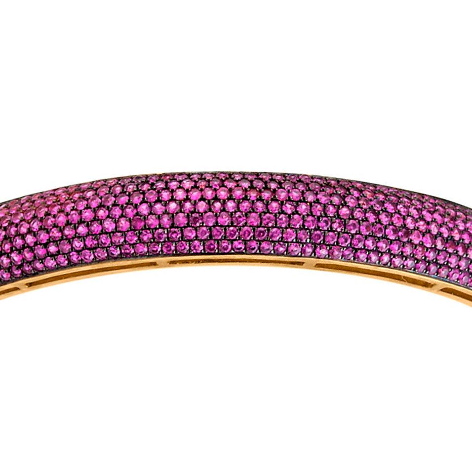 Mixed Cut Ruby Pave Set Bangle Bracelet With Clasp 10.7 Carats For Sale