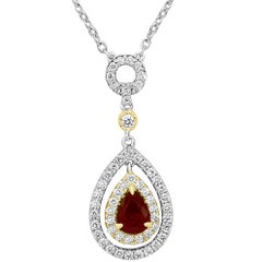 Ruby Pear Diamond Round Double Halo Two-Color Gold Diamond by Yard Necklace