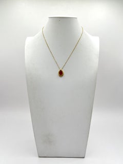 Ruby Pear Shape Bezel Pendant Necklace in 18K Yellow Gold