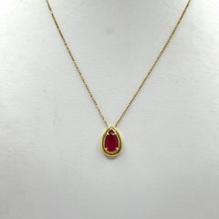 Ruby Pear Shape Bezel Pendant Necklace in 18K Yellow Gold
