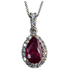 Ruby Pear-Shaped Pendant Necklace with Diamonds