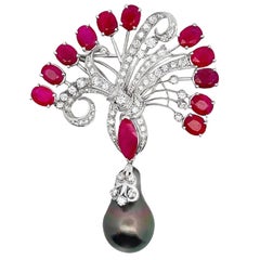Ruby Pearl and Diamond Brooch