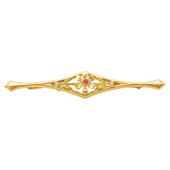Ruby Pearl Brooch Yellow Gold 18 Karat