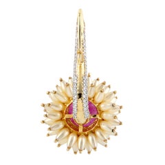 Ruby Pearl Diamond 18 Karat Gold Earrings