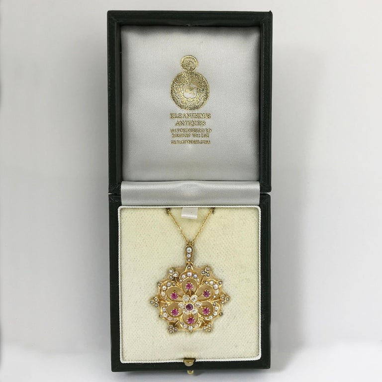 Ruby, Pearl, Diamond Victorian Pendant, circa 1850 For Sale 5