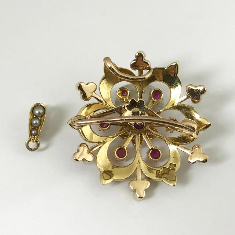 Ruby, Pearl, Diamond Victorian Pendant, circa 1850 For Sale 7