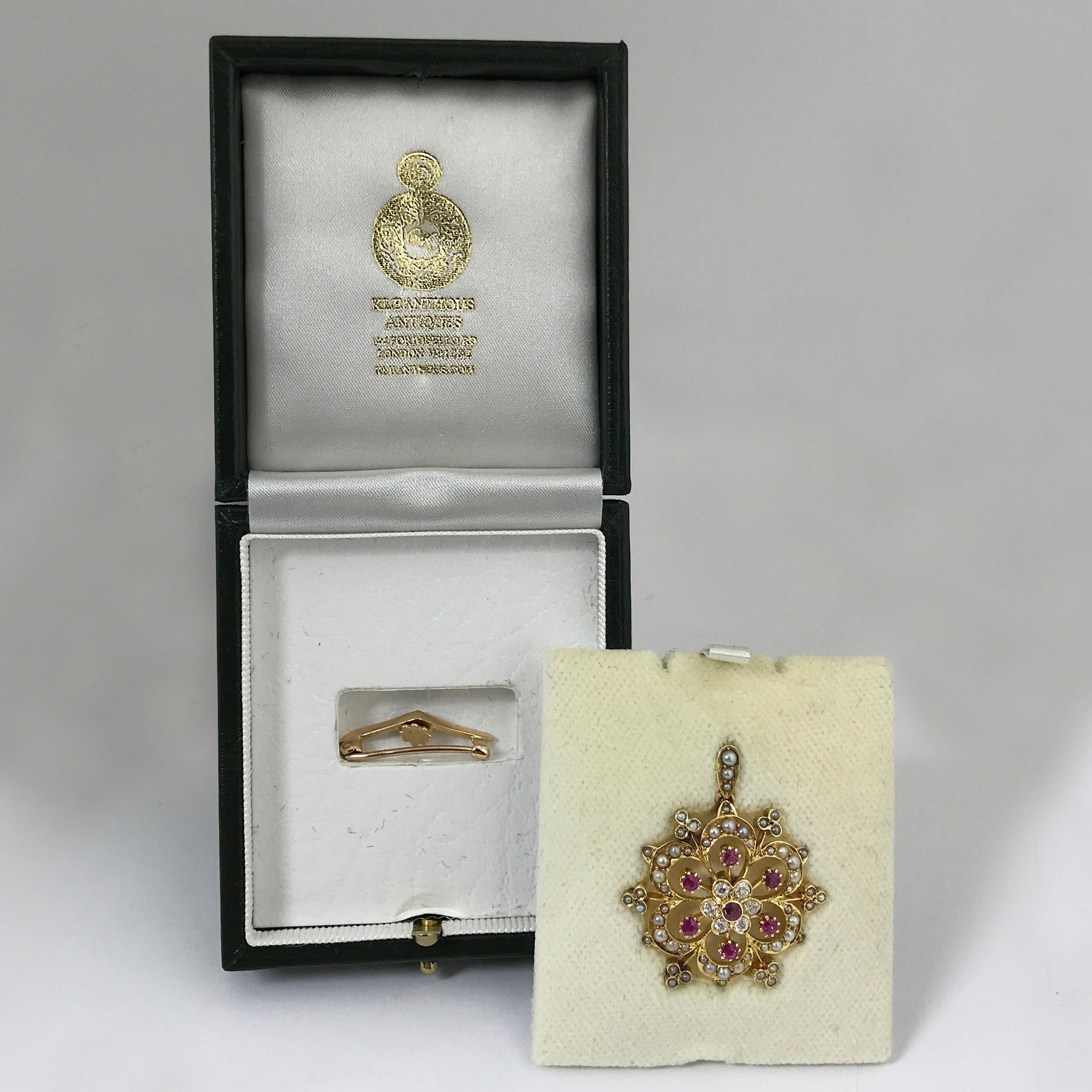 Viktorianischer Anhänger mit Rubin, Perle und Diamant, um 1850 im Angebot 8