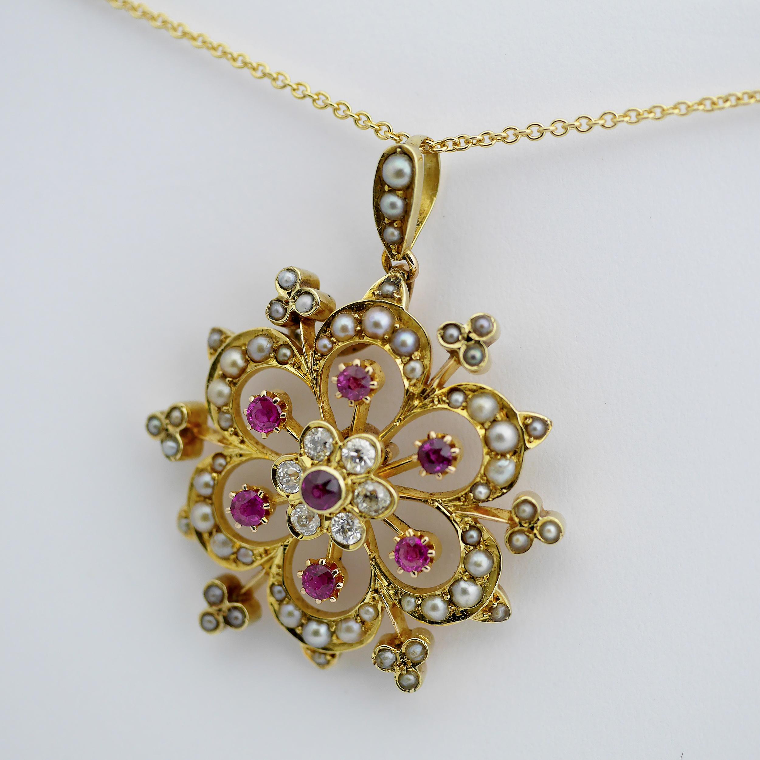 Ruby, Pearl, Diamond Victorian Pendant, circa 1850 In Excellent Condition For Sale In London, GB