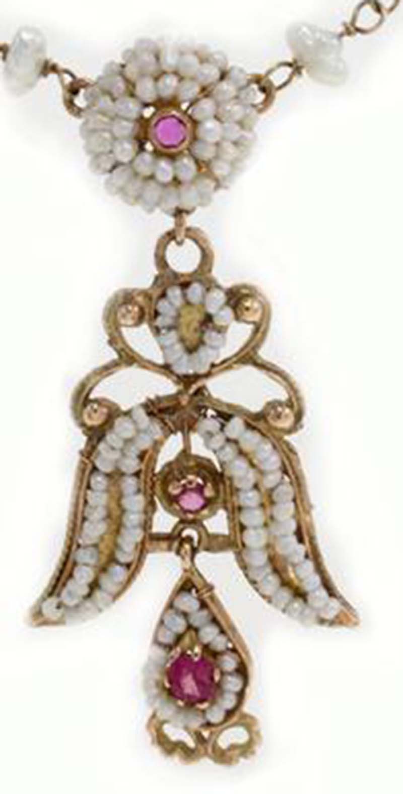 Halskette im Bourbon-Stil, Rubin Perle Gold