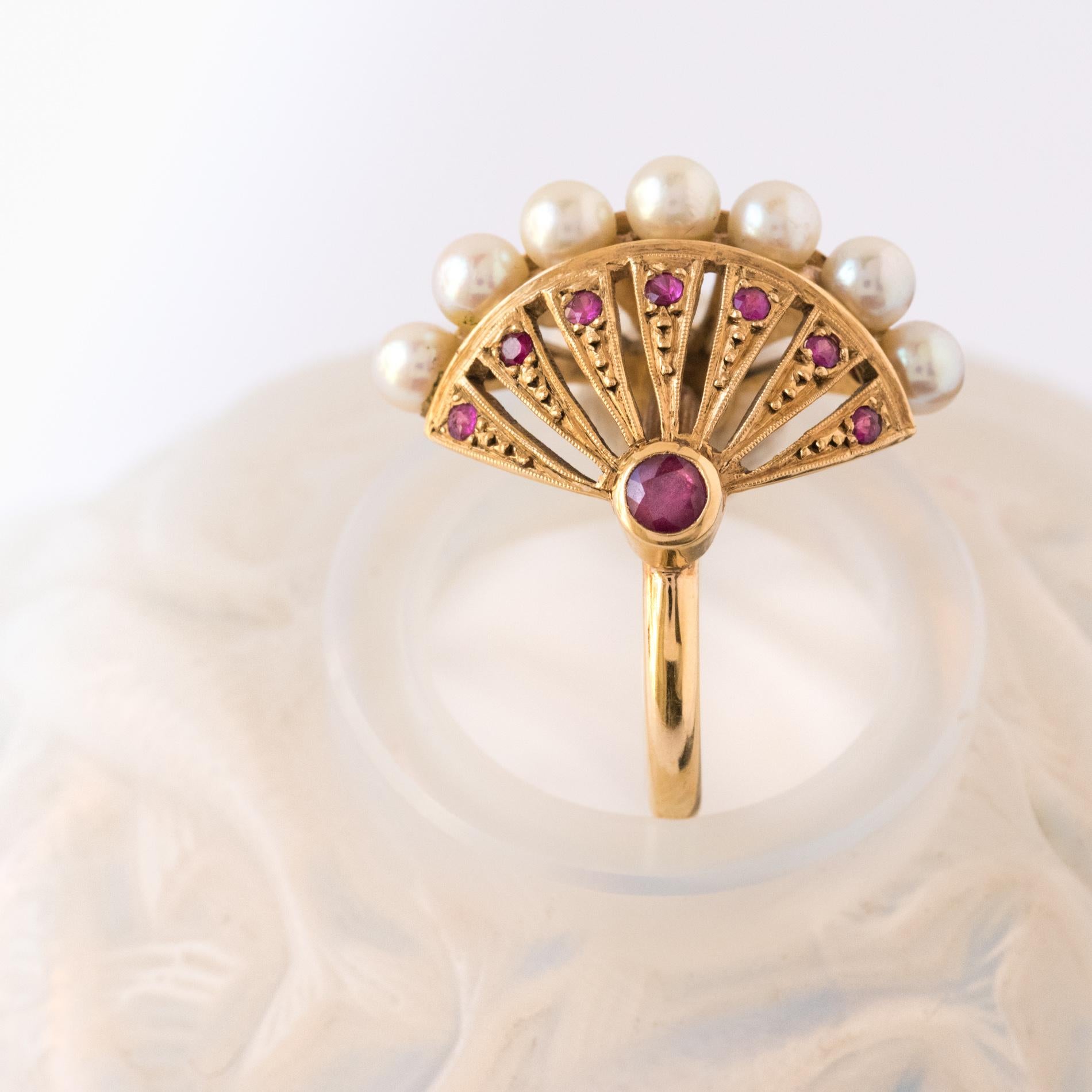 Ruby Pearl Gold Domed Ring 1