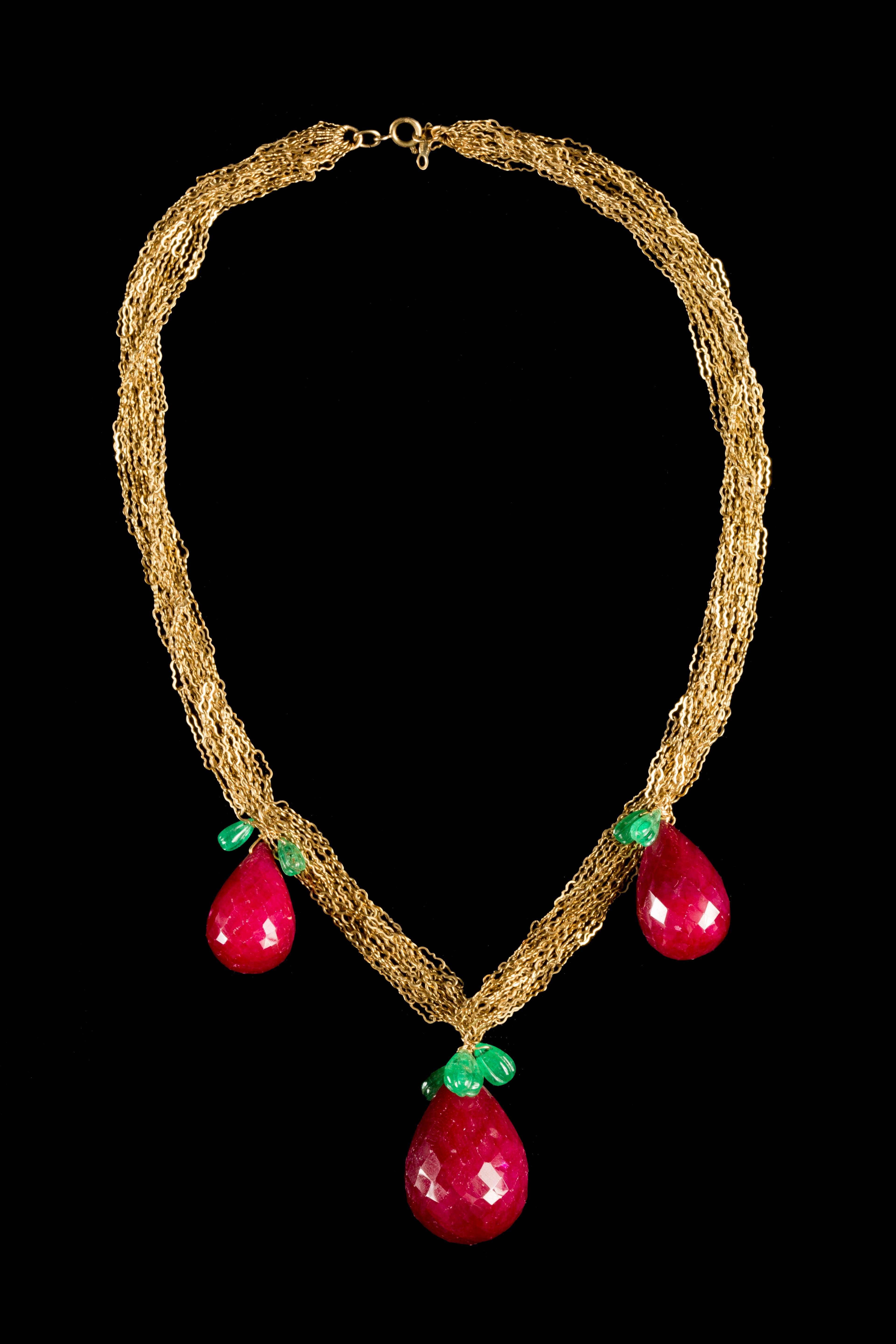 Pear Cut Ruby Pears Necklace For Sale