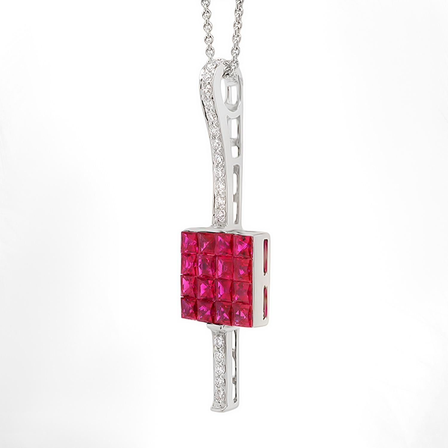 Taille carrée Collier pendentif en or blanc 18 carats avec diamants de 2,34 carats en vente