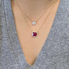 Rubin-Anhänger Halskette mit Kette, natürliche Diamanten Halo: Massiv 14K Gold