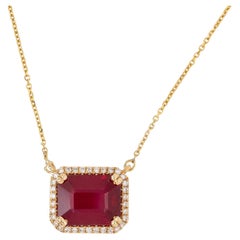 Rubin-Anhänger Halskette mit Kette, natürliche Diamanten Halo: Massiv 14K Gold