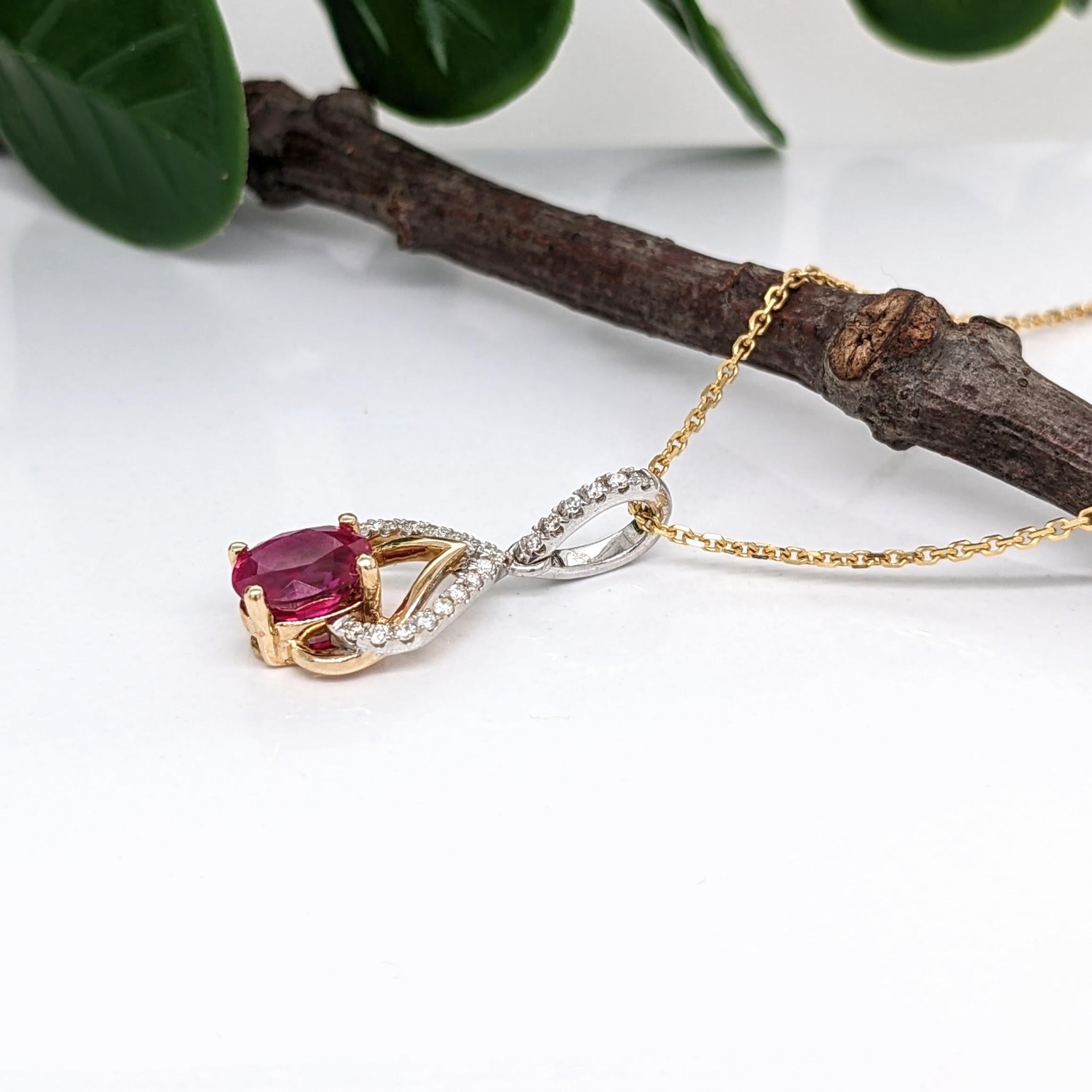 Ruby Pendant w Earth Mined Diamonds in Solid 14K Dual Tone Gold Oval 6x4mm In New Condition For Sale In Columbus, OH