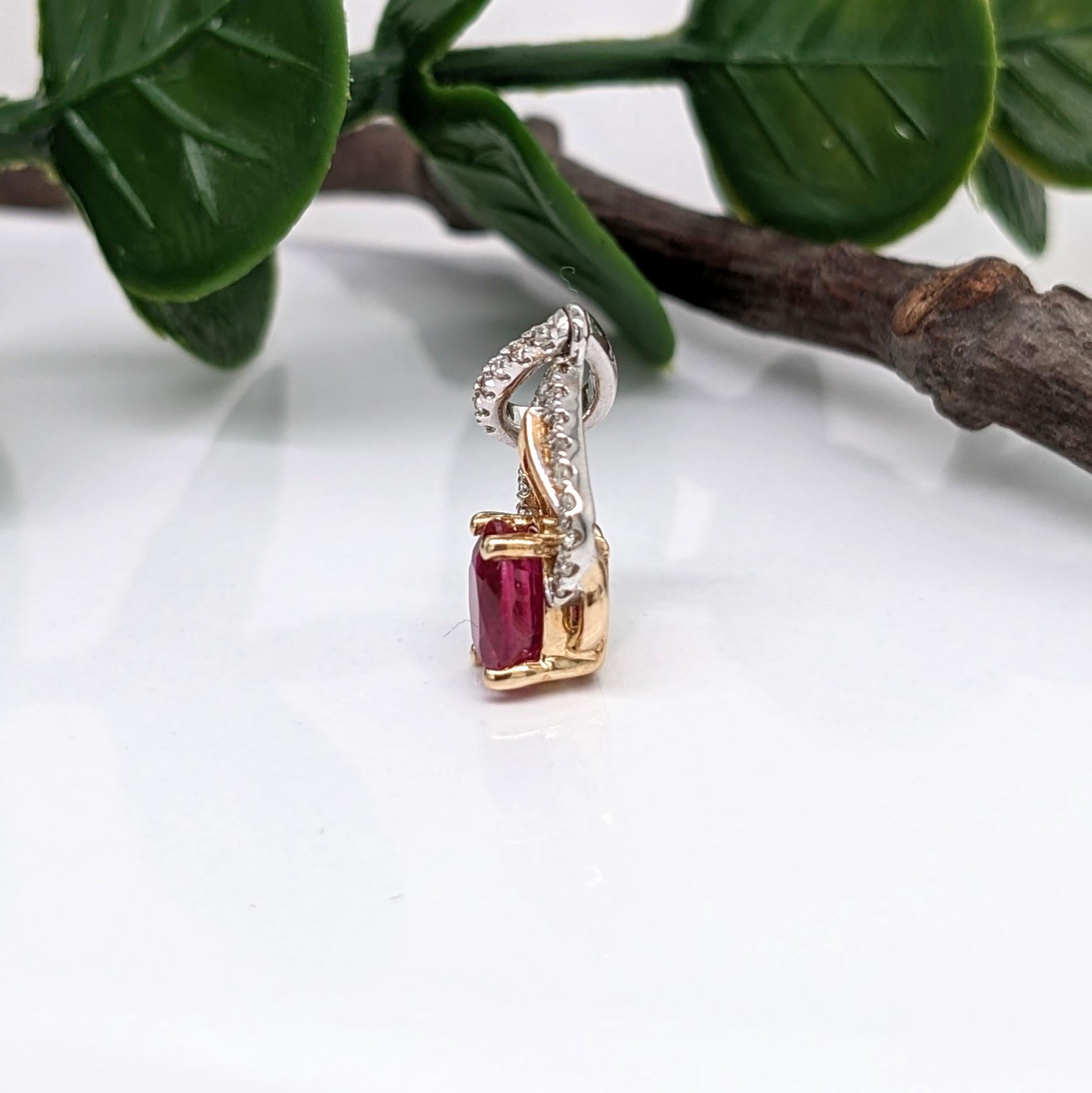 Ruby Pendant w Earth Mined Diamonds in Solid 14K Dual Tone Gold Oval 6x4mm For Sale 3