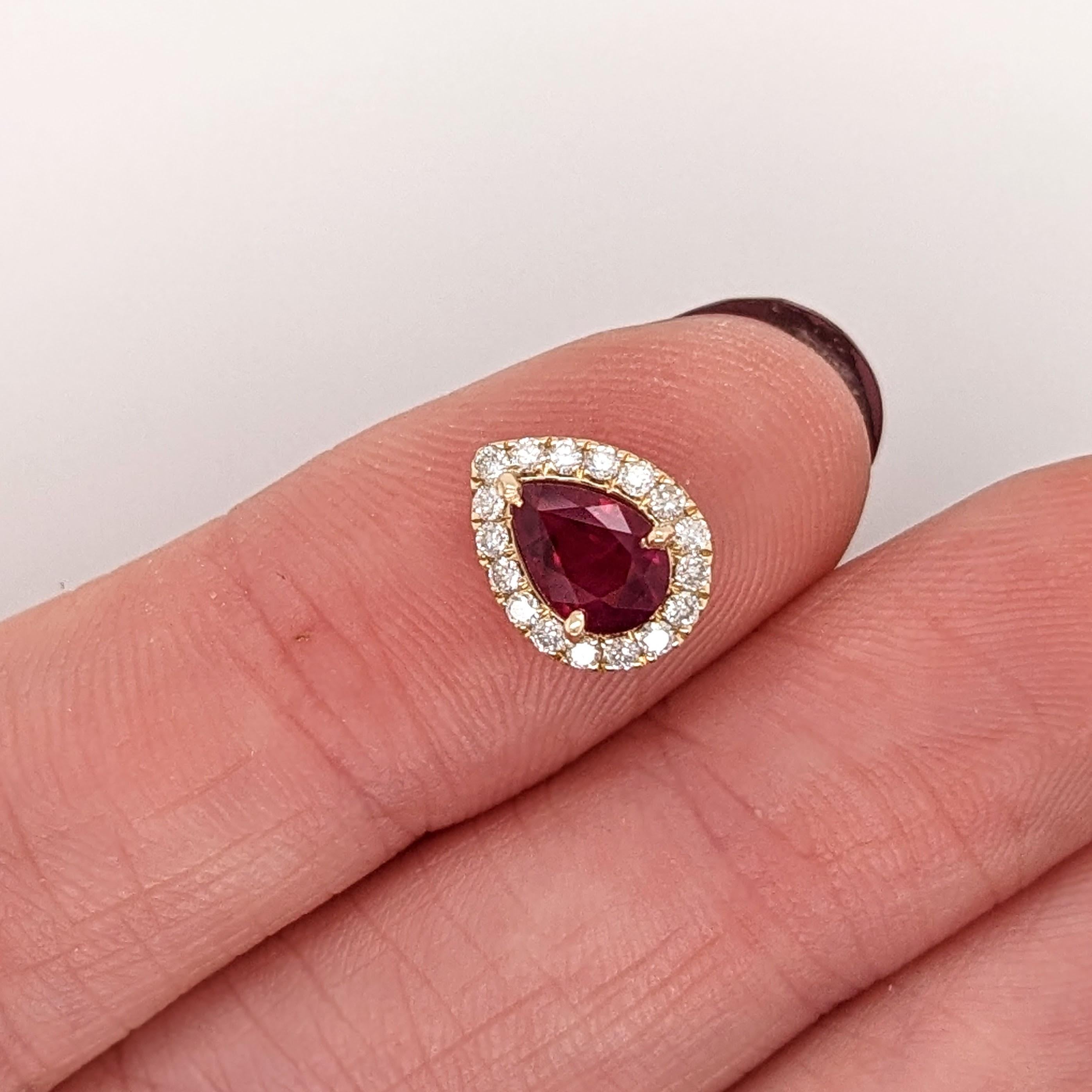 This beautiful pendant features a 0.72 carat pear cut ruby gemstone with natural earth mined diamonds all set in solid 14K gold. With its classic design and stunning July birthstone, this pendant is sure to brighten your look!

Specifications

Item