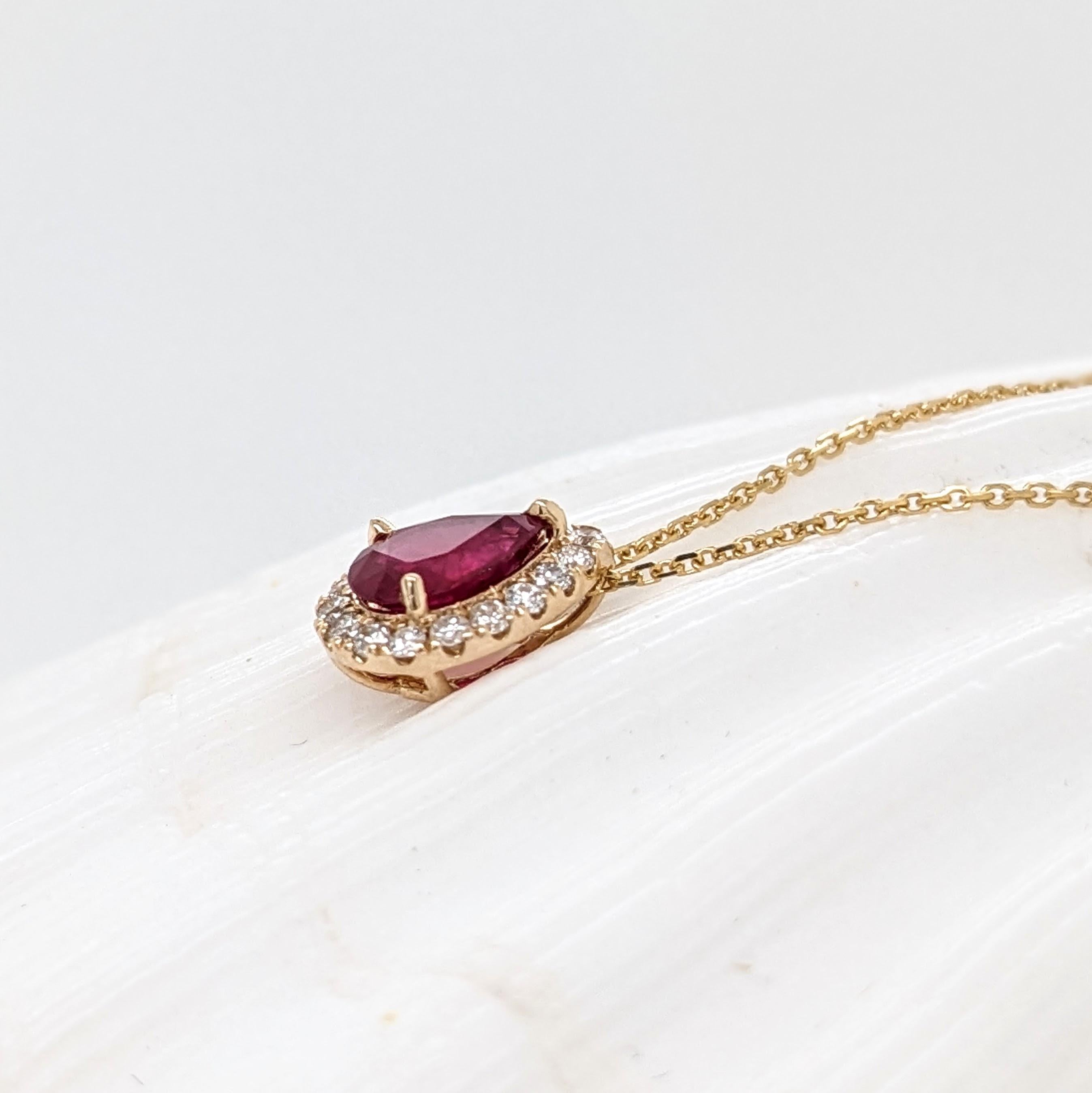 Ruby Pendant w Earth Mined Diamonds in Solid 14K Yellow Gold Pear 7x5mm In New Condition For Sale In Columbus, OH