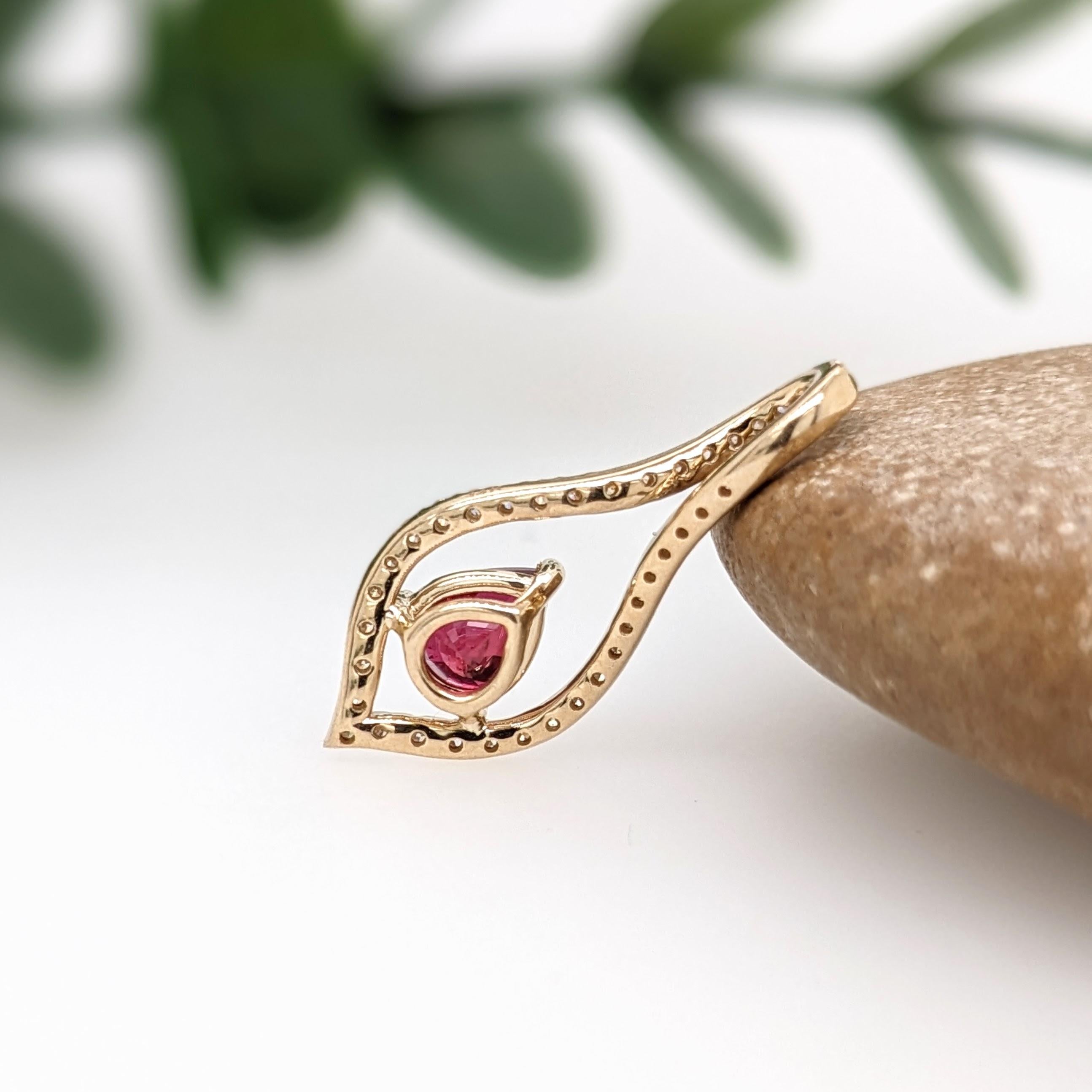 Pear Cut Ruby Pendant w Natural Diamonds in Solid 14K Yellow Gold Pear Shape 6x5mm For Sale