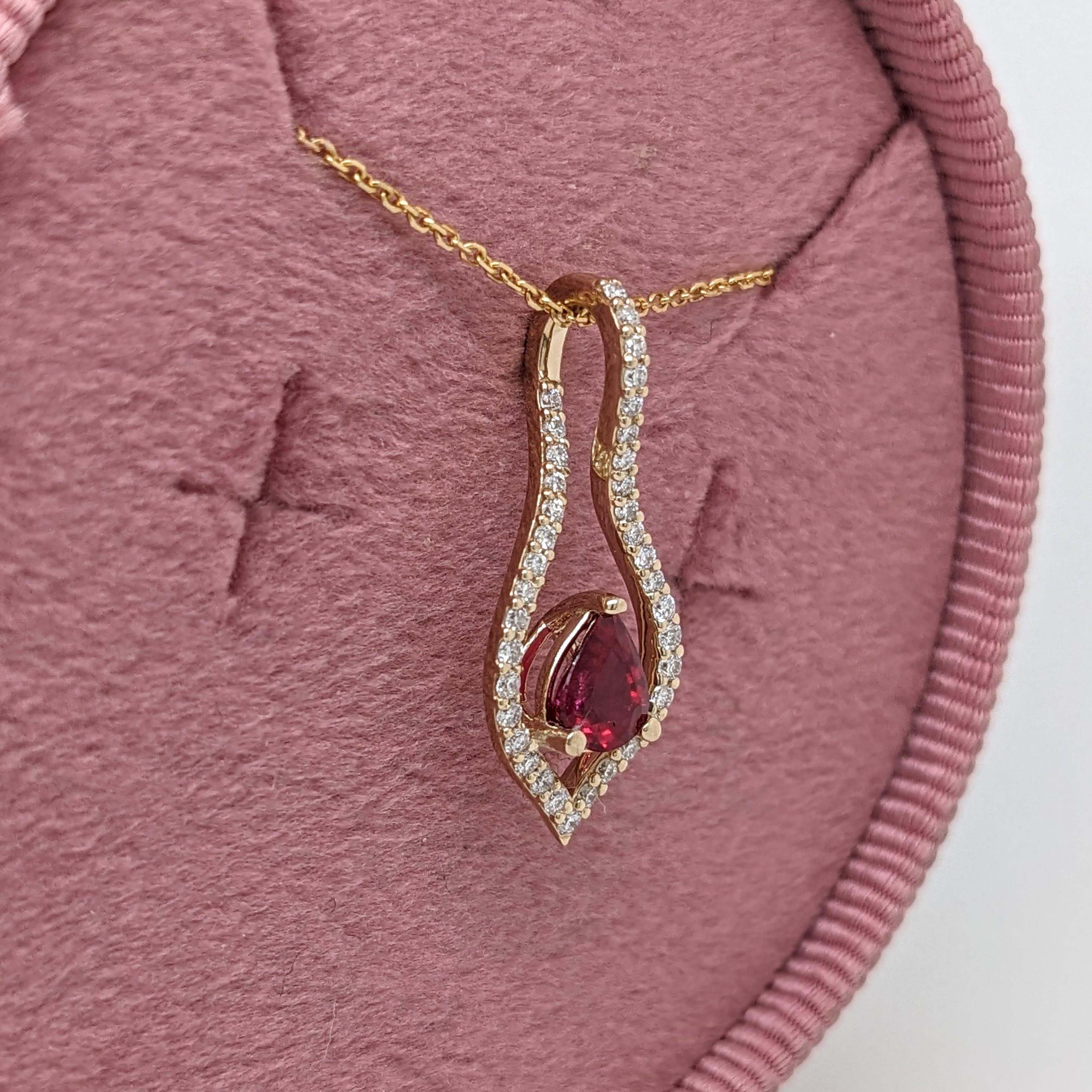 Ruby Pendant w Natural Diamonds in Solid 14K Yellow Gold Pear Shape 6x5mm For Sale 3