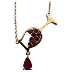 Ruby pendant wine glass 14KT yellow gold NAURAL rubies