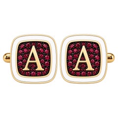 Boutons de manchette personnalisés « Ruby » avec initiale, émail blanc, or 14 carats, par Meghna Jewels
