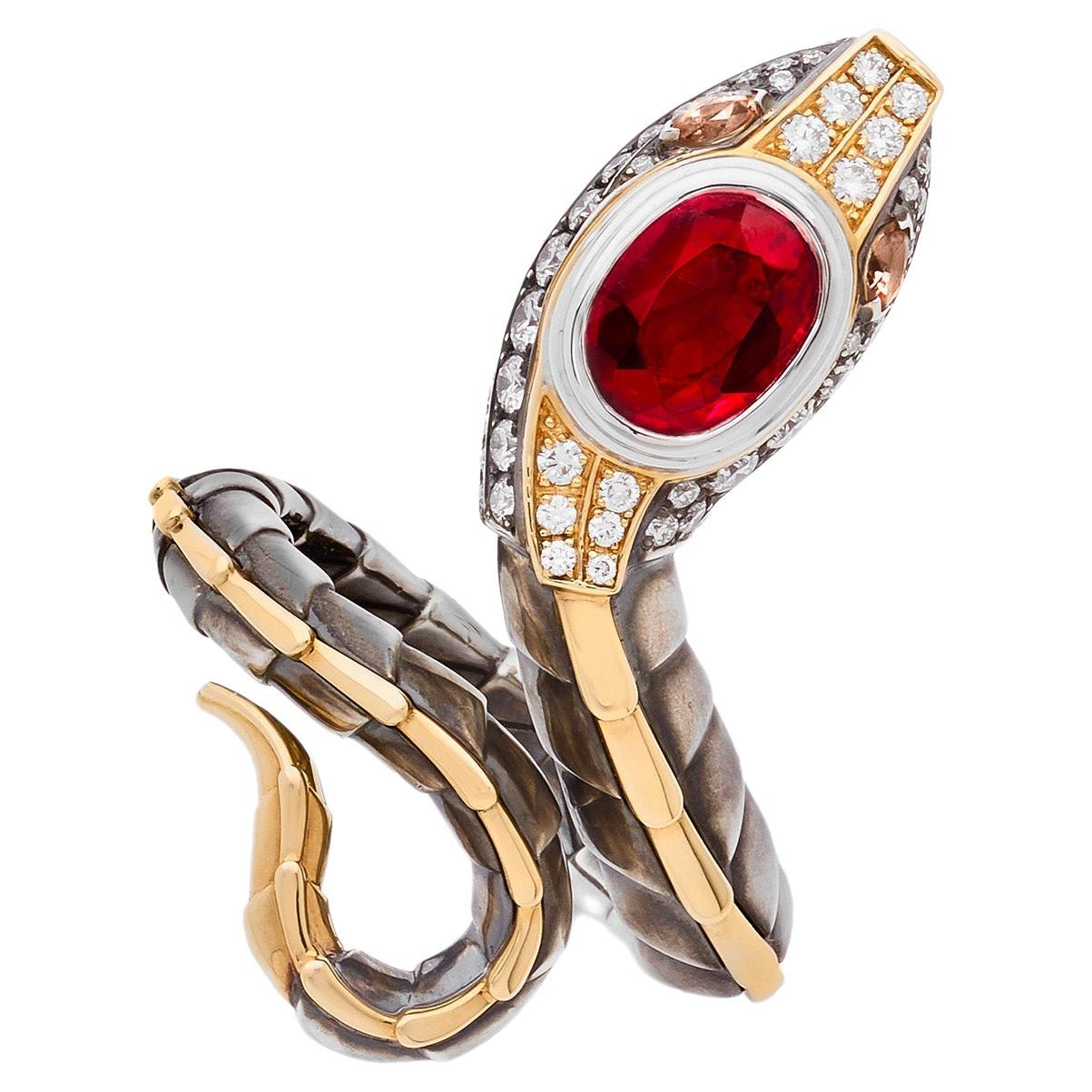 Ruby Petit Serpent Ring in 18k Yellow Gold by Elie Top For Sale