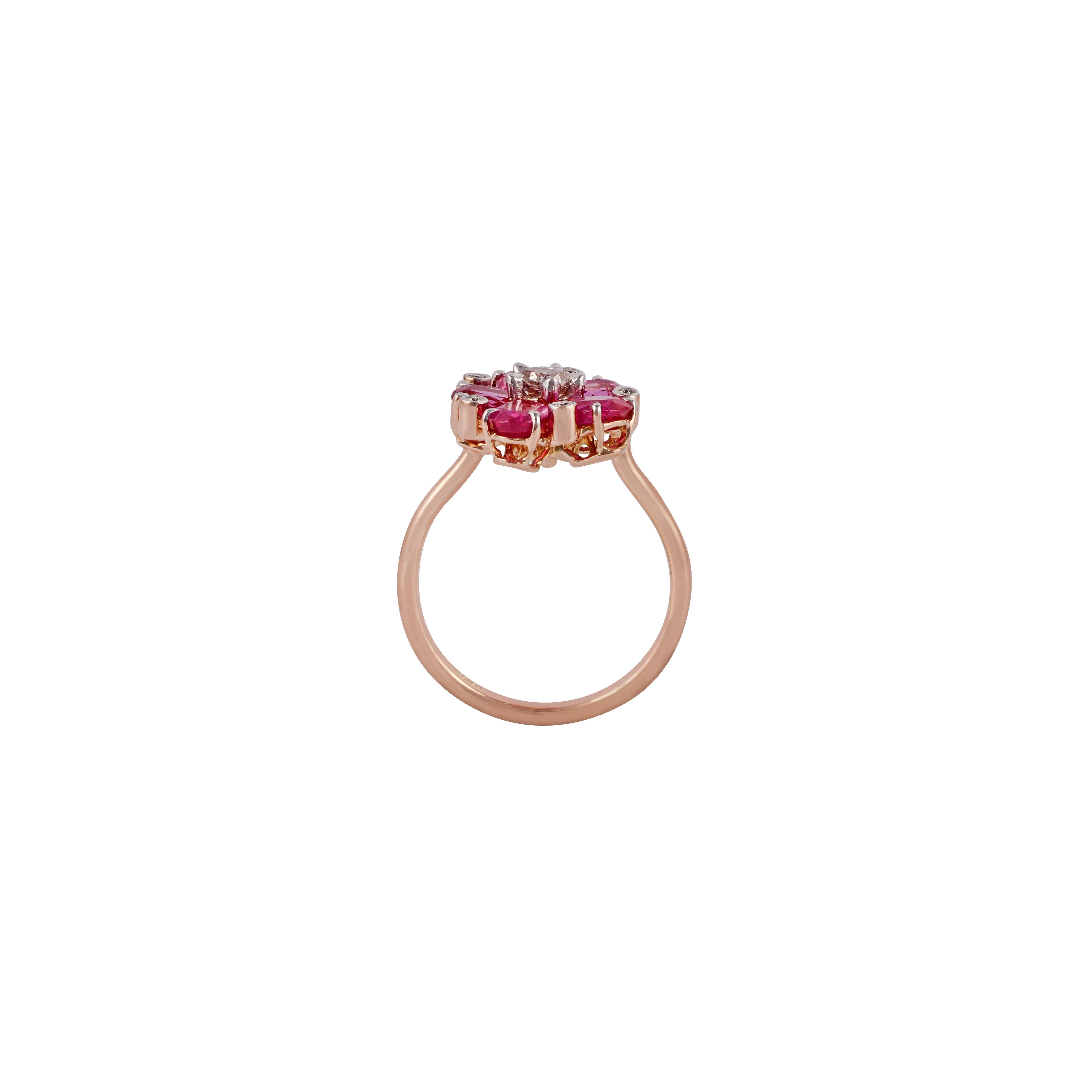 18k ruby and rose gold ring square and diamond