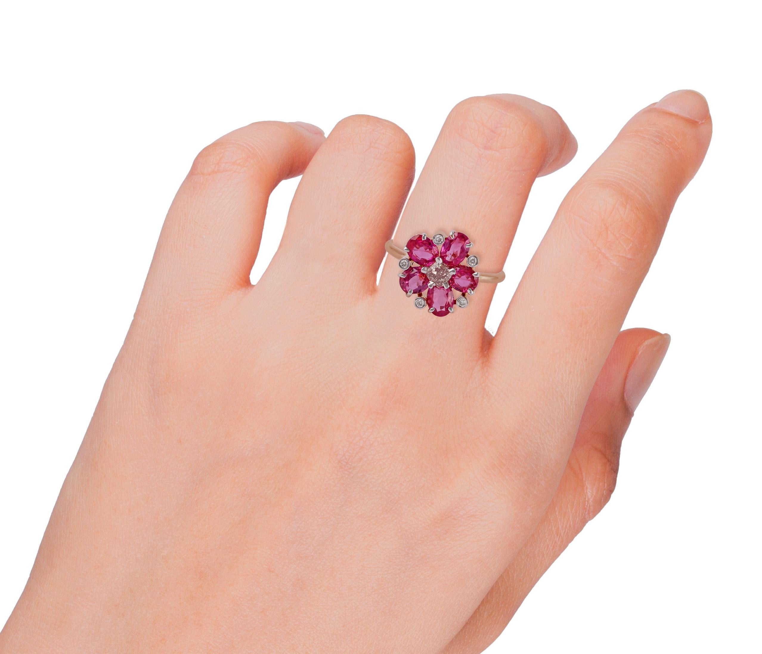 Contemporary Ruby & Pink Diamond Ring Studded in 18k Rose Gold