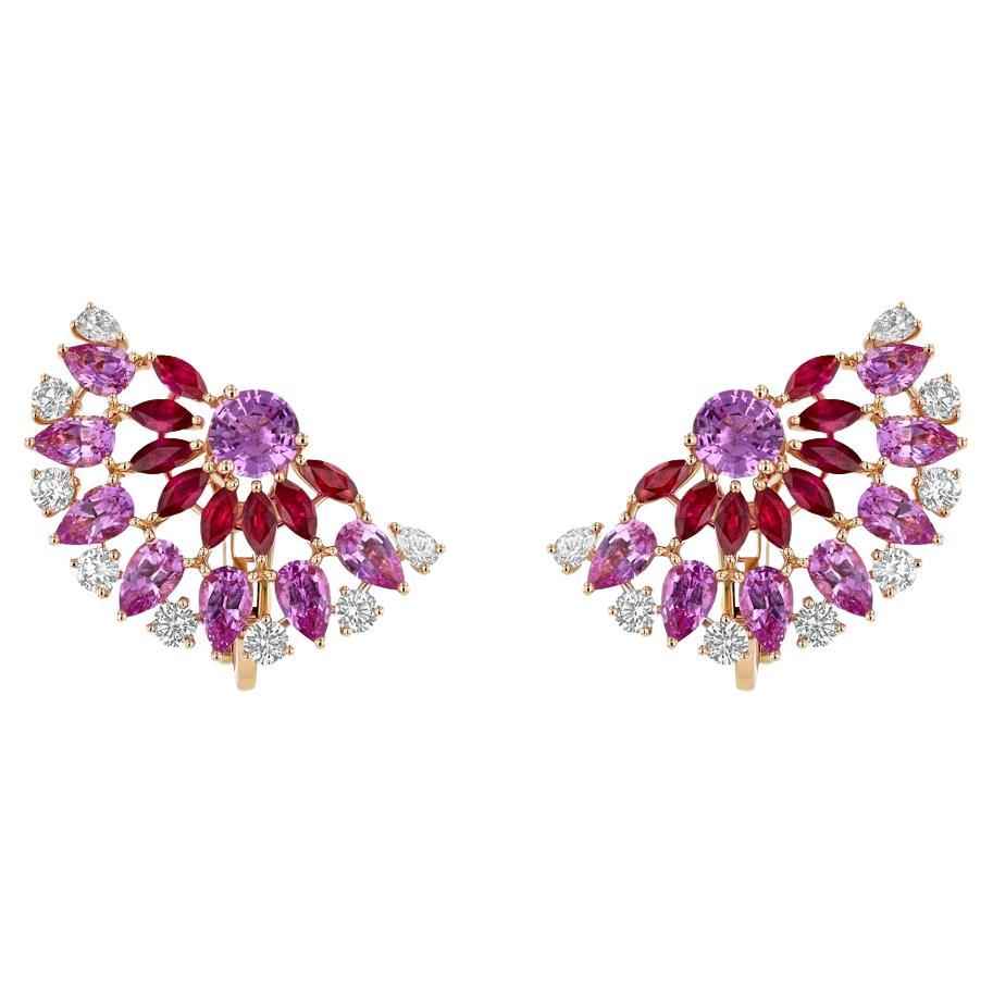 Ruby, Pink Sapphire, and Diamond Earrings For Sale