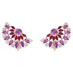 Ruby, Pink Sapphire, and Diamond Earrings