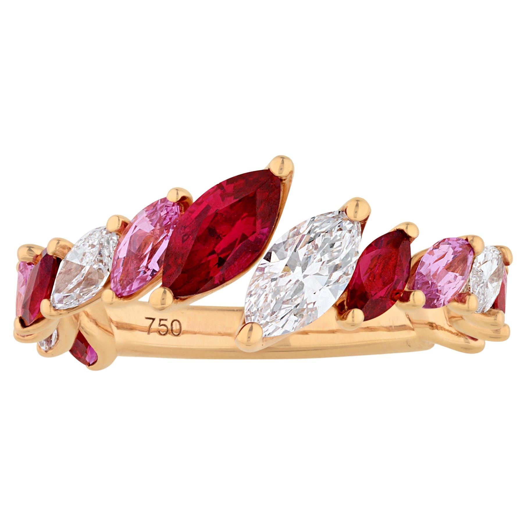 Ruby, Pink Sapphire and Diamond Ring im Angebot