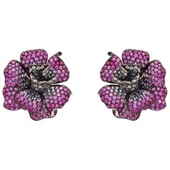 Ruby, Pink Sapphire and Diamond Rose Earrings