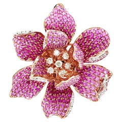 Rubin Rosa Saphir & Diamant Lilly Flower 18K Rose Gold Floral Design Ring